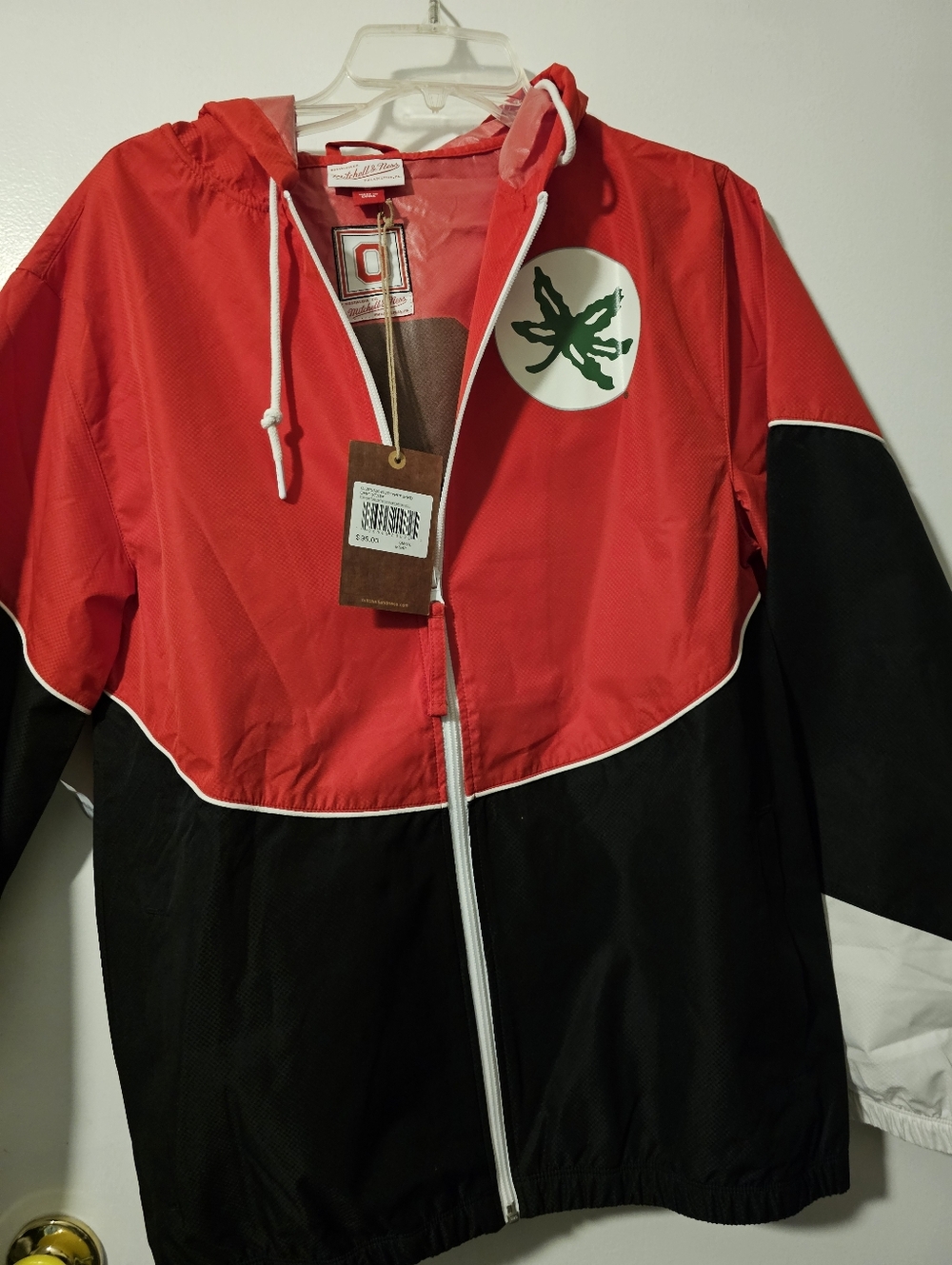Ohio State Red and Black Hooded Windbreaker Jacket Small New